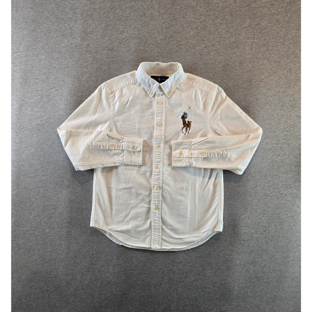Ralph Lauren Button Down Shirt Boys M 10-12 White Big Pony Oxford Long Sleeve